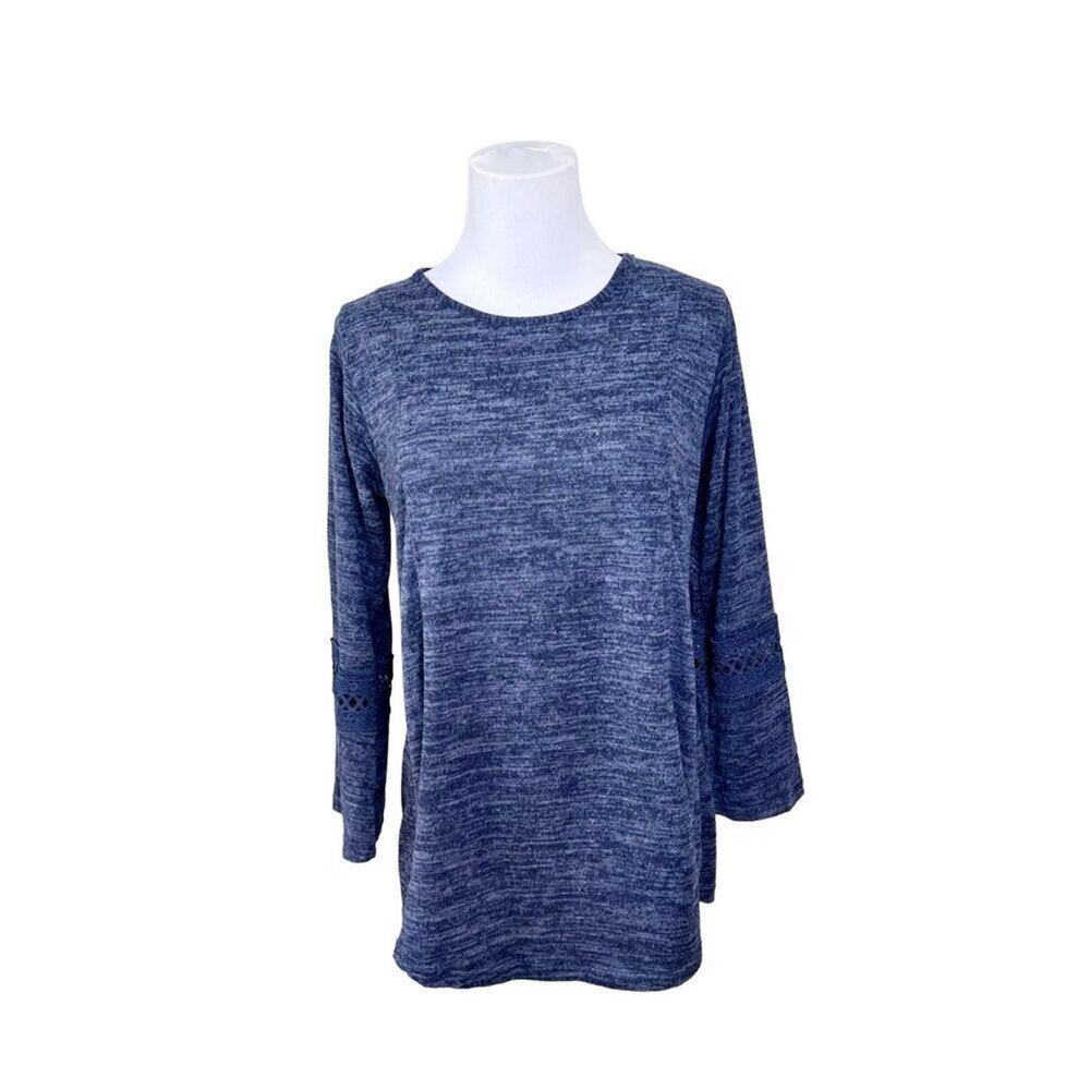Lildy Lace Sleeve Keyhole Neckline Blue Sweater Small/Medium Casual Lightweight
